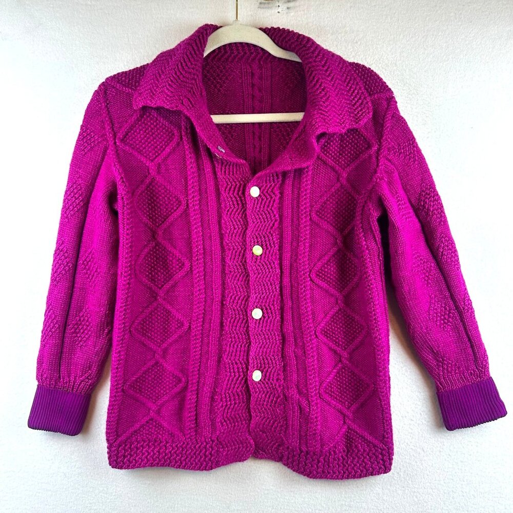 Handmade Cable Knit Sweater Womens S Button Front Cottagecore Coquette Prairie